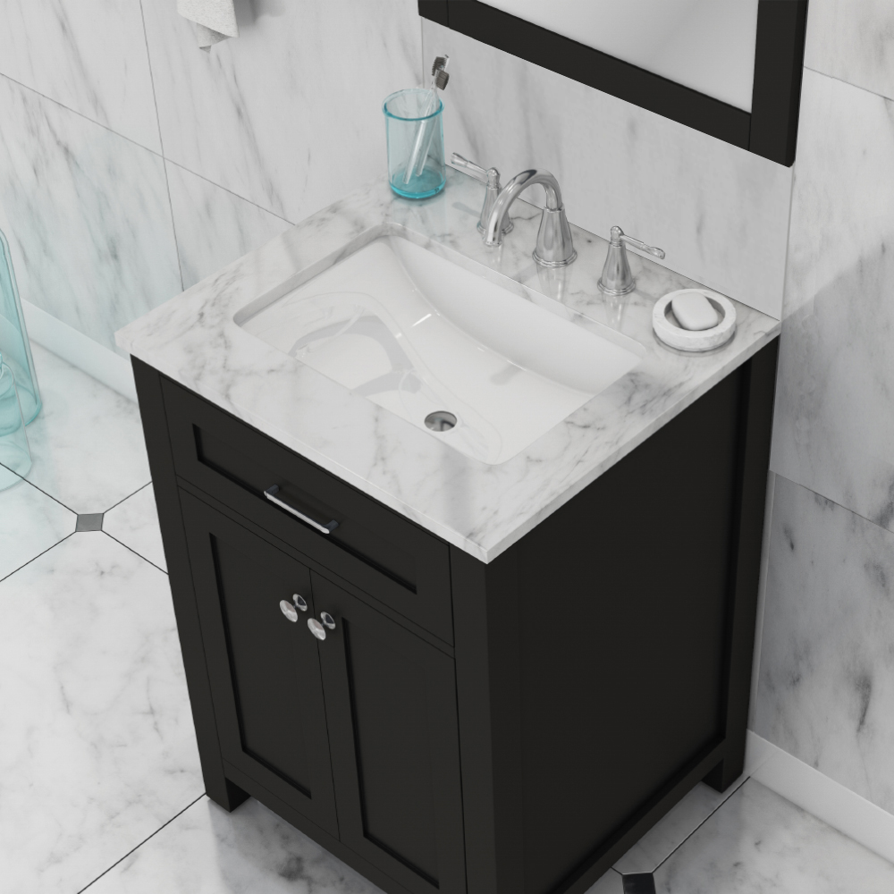 Marble is a popular choice for a bathroom vanity countertop.