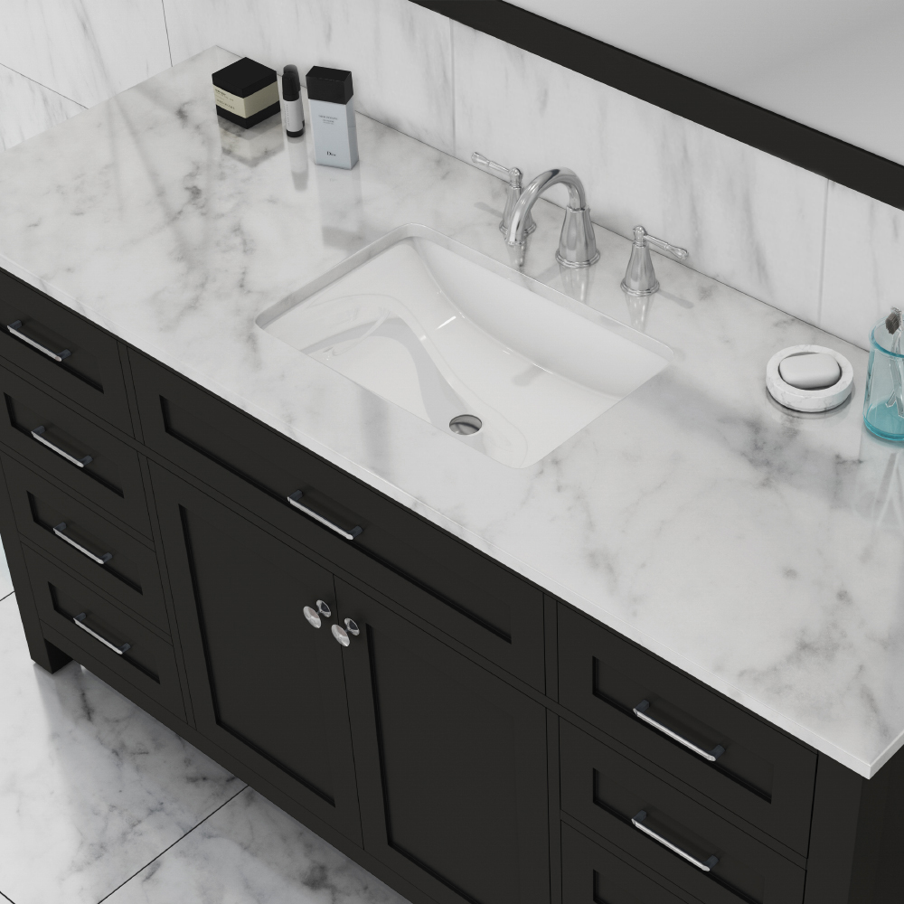 Alya Bath Norwalk 60 inch Bathroom Vanity in Espresso with Carrera Marble  Top