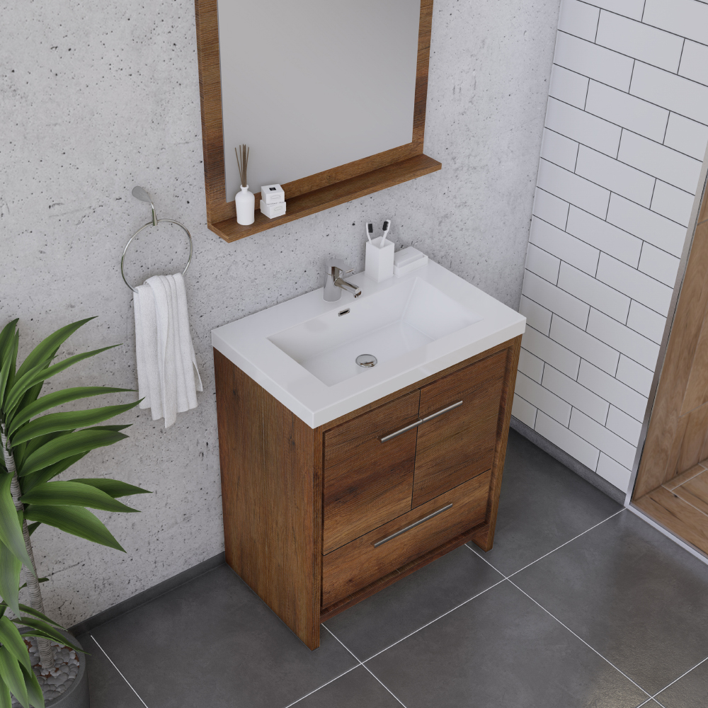 Alya Bath Sortino 30 Inch Modern Bathroom Vanity, Rosewood