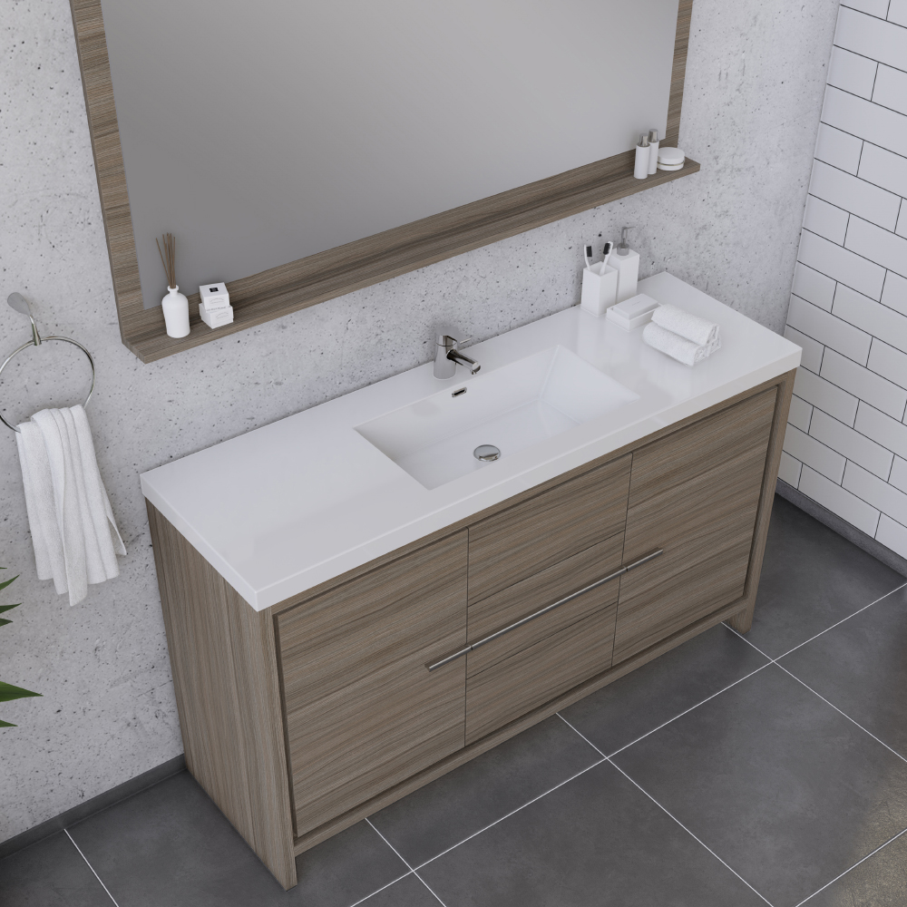 Alya Bath Sortino 60 Inch Single Modern Bathroom Vanity, Gray