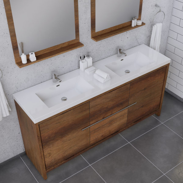 Alya Bath Sortino 72 Inch Double Modern Bathroom Vanity, Rosewood
