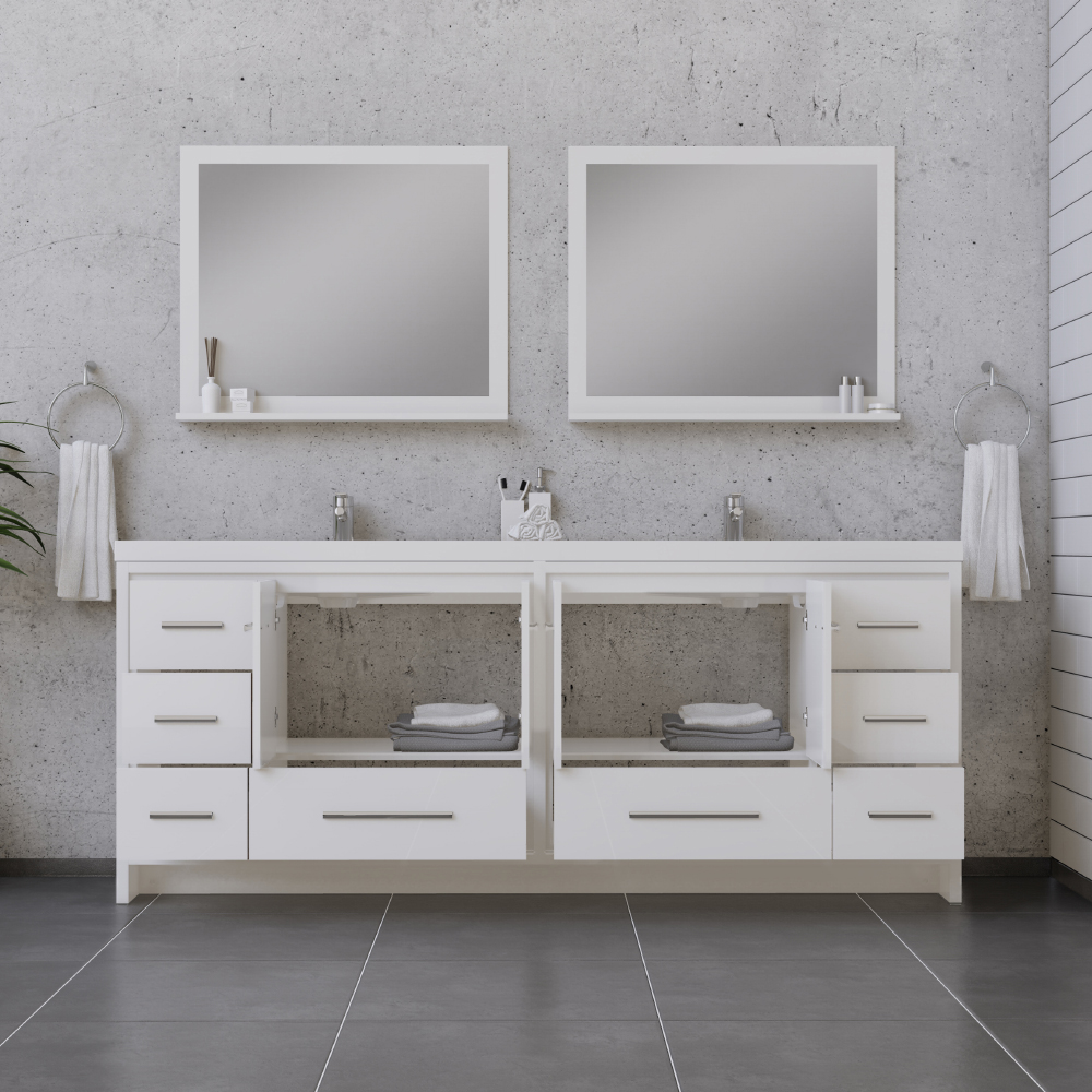 Atwell 84 Inch White Wood Double Bathroom Sink Vanity