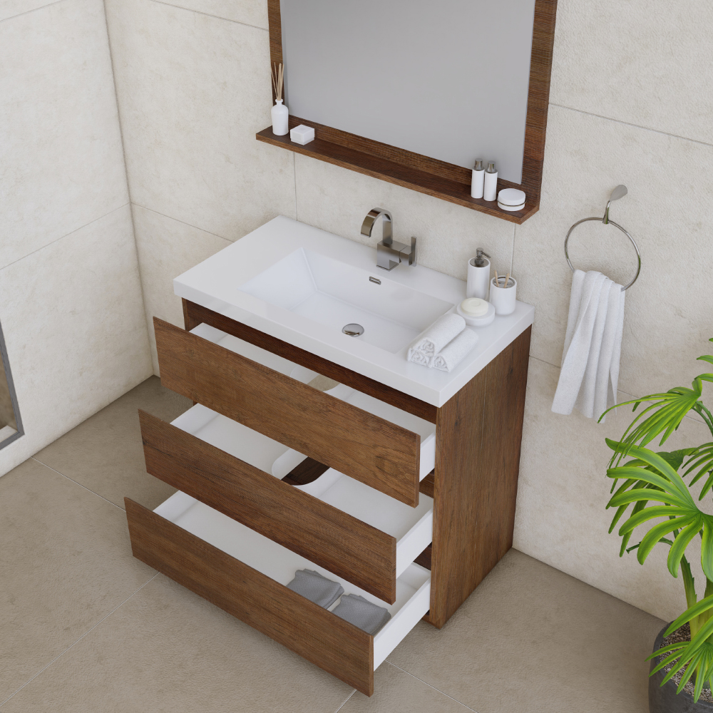 Alya Bath Paterno 36 inch Modern Bathroom Vanity, Rosewood