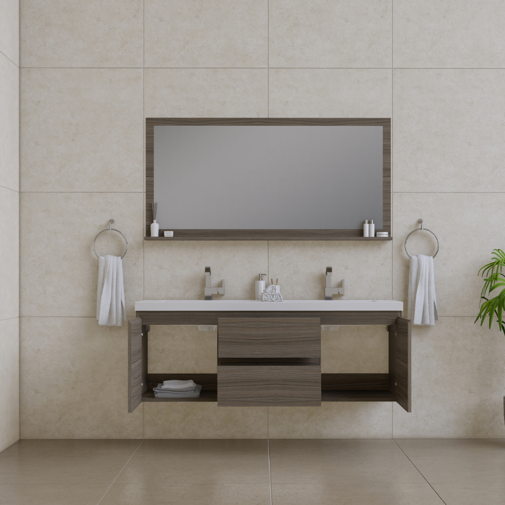 Alya Bath Paterno 60 inch Double Wall Mounted Bathroom Vanity, Gray, wall mount vanities