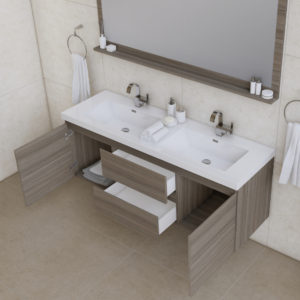 Alya Bath Paterno 60 inch Double Wall Mounted Bathroom Vanity, Gray