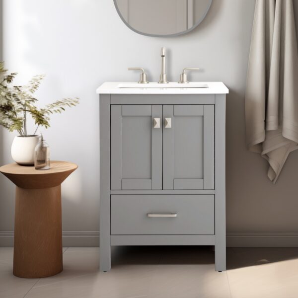 Vanea 24" Bathroom Vanity in Gray with White Quartz Top