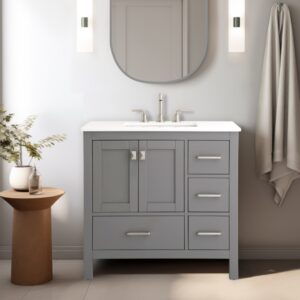 Vanea 36" Bathroom Vanity in Gray with White Quartz Top