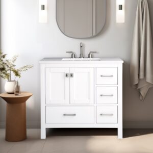 Vanea 36" Bathroom Vanity in White with White Quartz Top