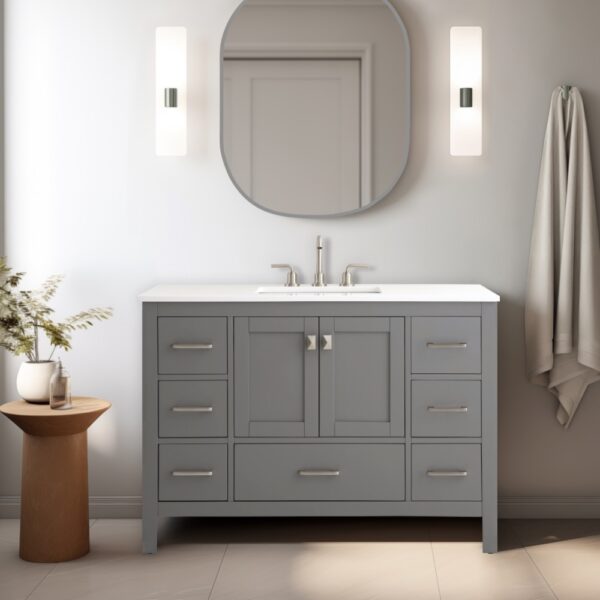 Vanea 48" Bathroom Vanity in White with White Quartz Top