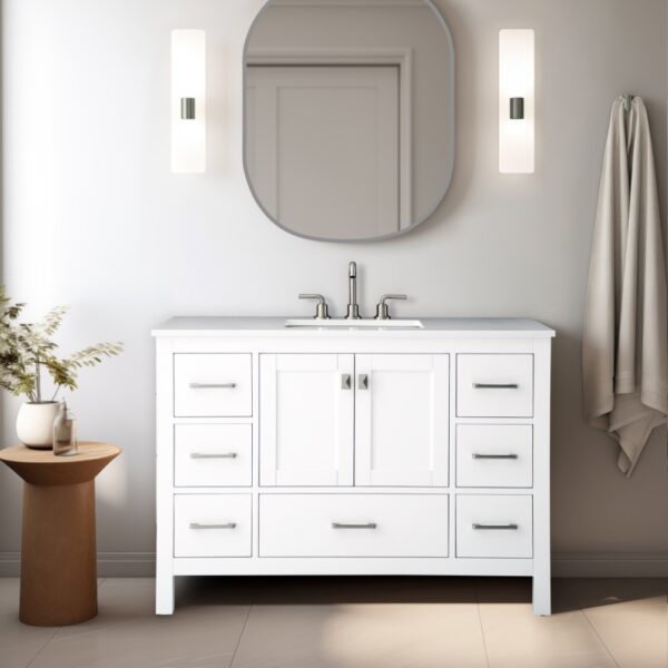 Vanea 48" Bathroom Vanity in White with White Quartz Top