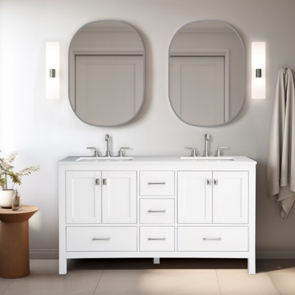 Vanea 60" Double Bathroom Vanity in White with White Quartz Top