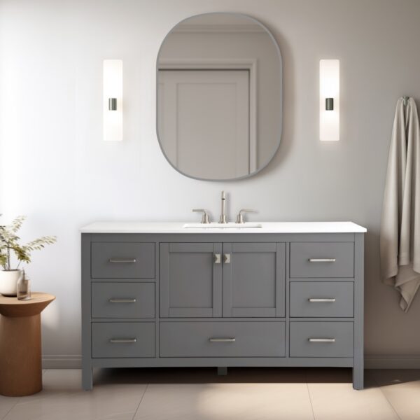 Vanea 60" Single Bathroom Vanity in Gray with White Quartz Top