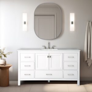 Vanea 60" Single Bathroom Vanity in White with White Quartz Top