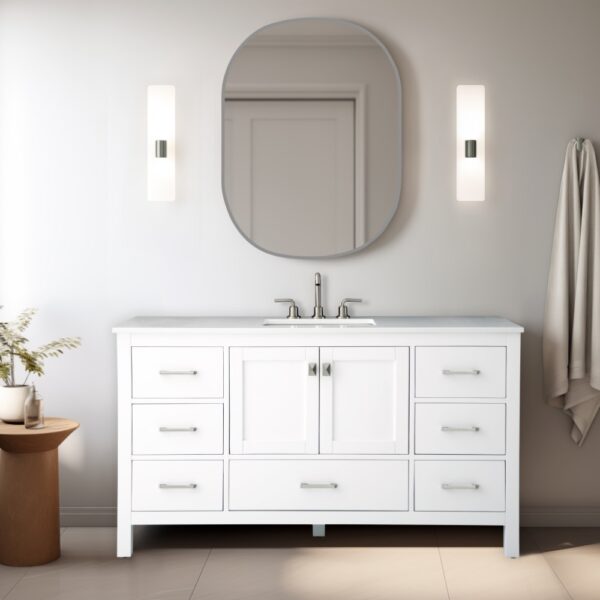 Vanea 60" Single Bathroom Vanity in White with White Quartz Top